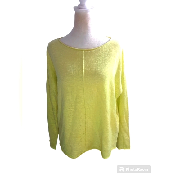 Eileen Fisher Women's Yellow Organic Linen/Cotton Blend Log Sleeve Crew Neck S - Picture 1 of 9